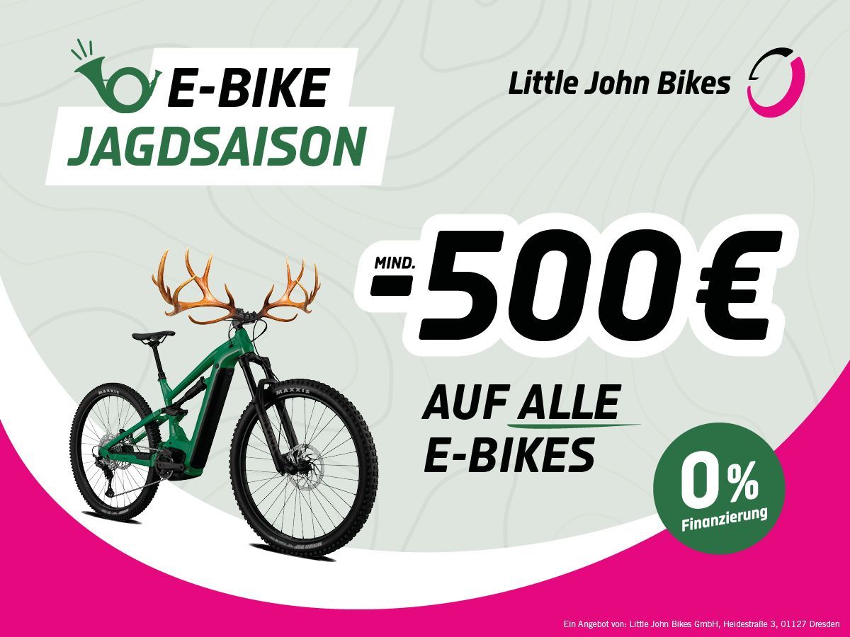 E-Bike Jagdsaison bei Little John Bikes: mind. -500 € auf alle E-Bikes (© Little John Bikes GmbH) E-Bike Jagdsaison bei Little John Bikes: mind. -500 € auf alle E-Bikes (© Little John Bikes GmbH)