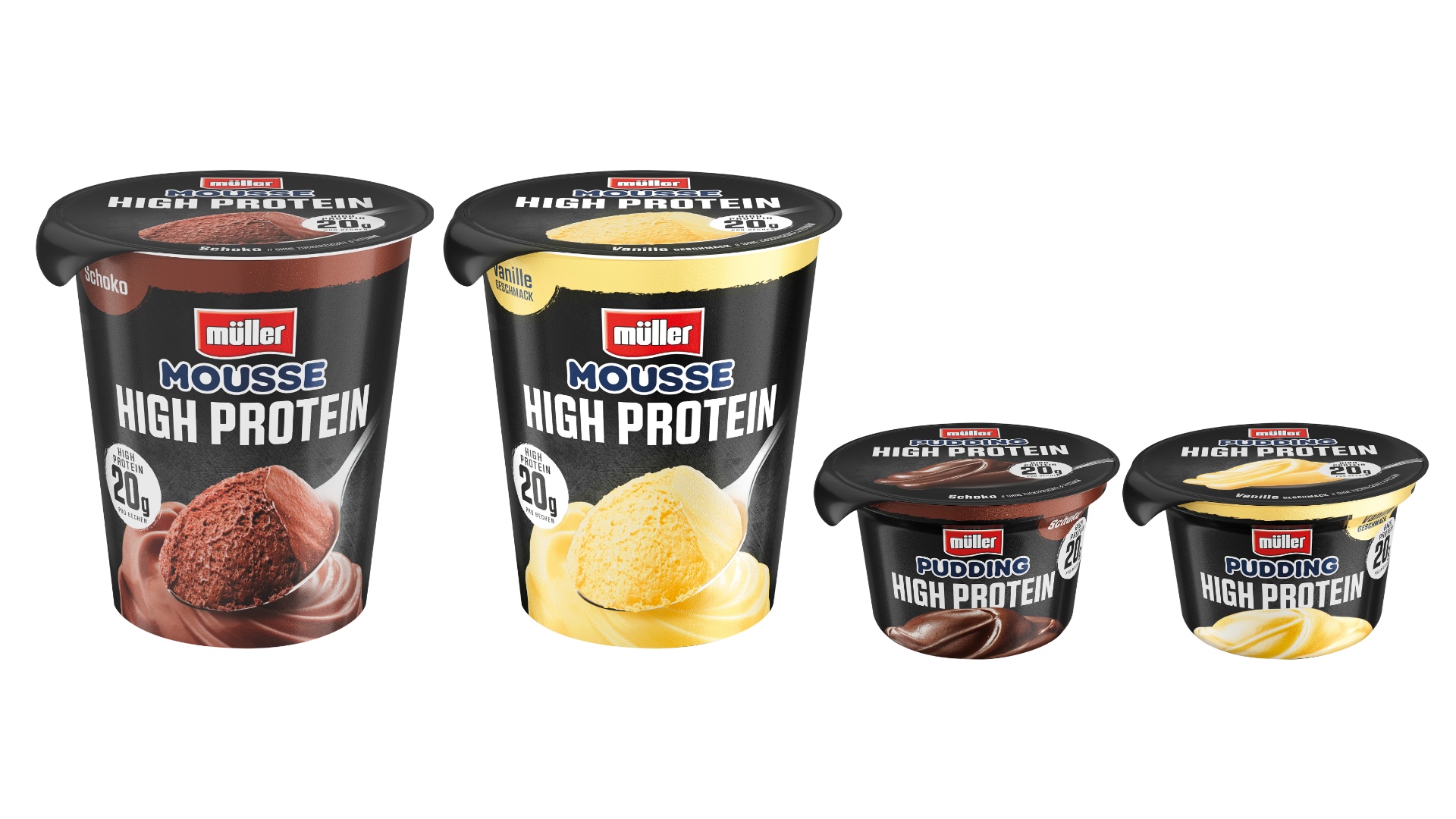 Müller High Protein Produkte (Bildquelle: Molkerei Alois Müller) Müller High Protein Produkte (Bildquelle: Molkerei Alois Müller)