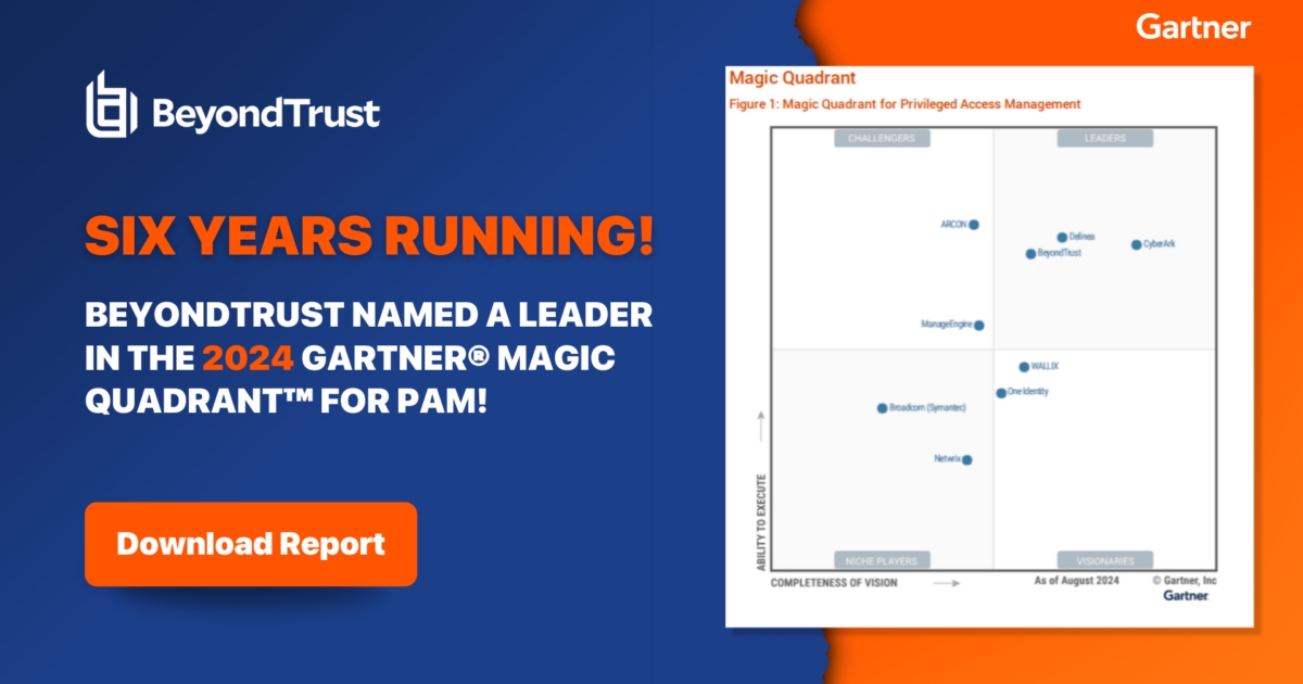 BeyondTrust zum sechsten Mal in Folge als Leader im Gartner Magic Quadrant for PAM positioniert. (Bildquelle: BeyondTrust) BeyondTrust zum sechsten Mal in Folge als Leader im Gartner Magic Quadrant for PAM positioniert. (Bildquelle: BeyondTrust)