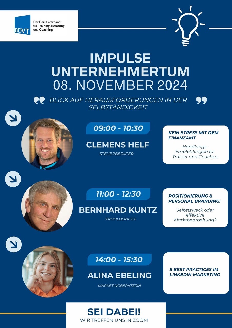 BDVT-Event: Impulse Unternehmertum (Die Bildrechte liegen bei dem Verfasser der Mitteilung.) BDVT-Event: Impulse Unternehmertum (Die Bildrechte liegen bei dem Verfasser der Mitteilung.)