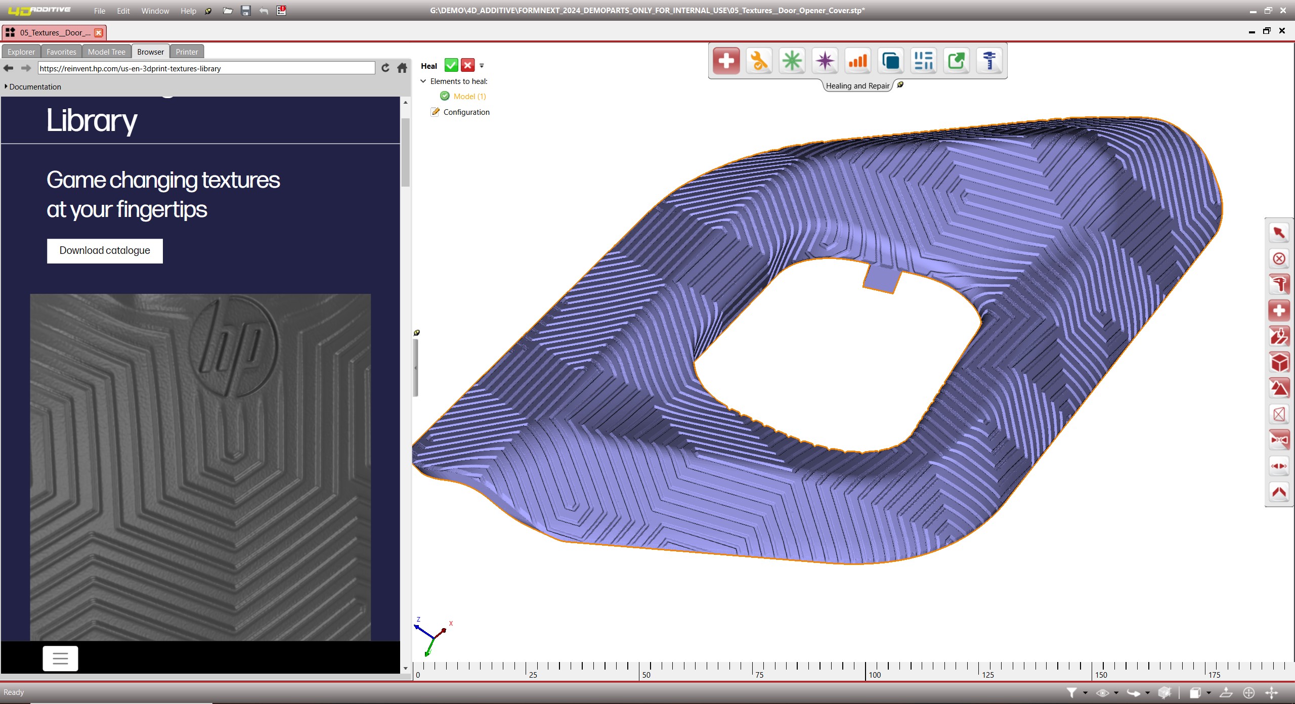 Mit 4D_Additive werden HP Texturen mit wenigen Klicks auf 3D-Druckbauteile aufgebracht (Bildquelle: CoreTechnologie GmbH) Mit 4D_Additive werden HP Texturen mit wenigen Klicks auf 3D-Druckbauteile aufgebracht (Bildquelle: CoreTechnologie GmbH)