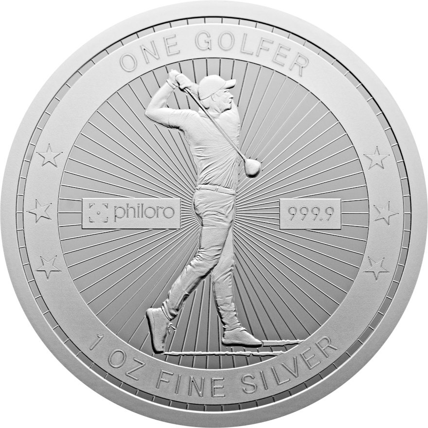 Der One Golfer von philoro EDELMETALLE in Silber mit polierter Platte. Der One Golfer von philoro EDELMETALLE in Silber mit polierter Platte.