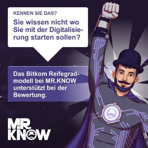 Das Bitkom Reifegradmodell bei MR.KNOW verhilft zur Messung des digitalen Reifegrades (Die Bildrechte liegen bei dem Verfasser der Mitteilung.) Das Bitkom Reifegradmodell bei MR.KNOW verhilft zur Messung des digitalen Reifegrades (Die Bildrechte liegen bei dem Verfasser der Mitteilung.)