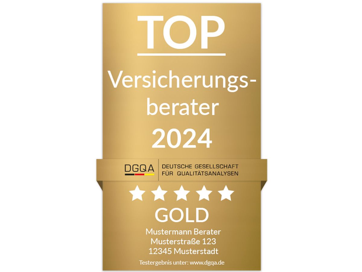 Das Gütesiegel (beispielhaft)  für Finanzdienstleister der DGQA (© DGQA - Deutsche Gesellschaft für Qualitätsanalysen mbH)