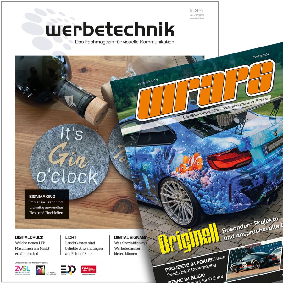 Die neue WERBETECHNIK ist zusammen mit der Sonderbeilage WRAPS erschienen. (© ) Die neue WERBETECHNIK ist zusammen mit der Sonderbeilage WRAPS erschienen. (© )