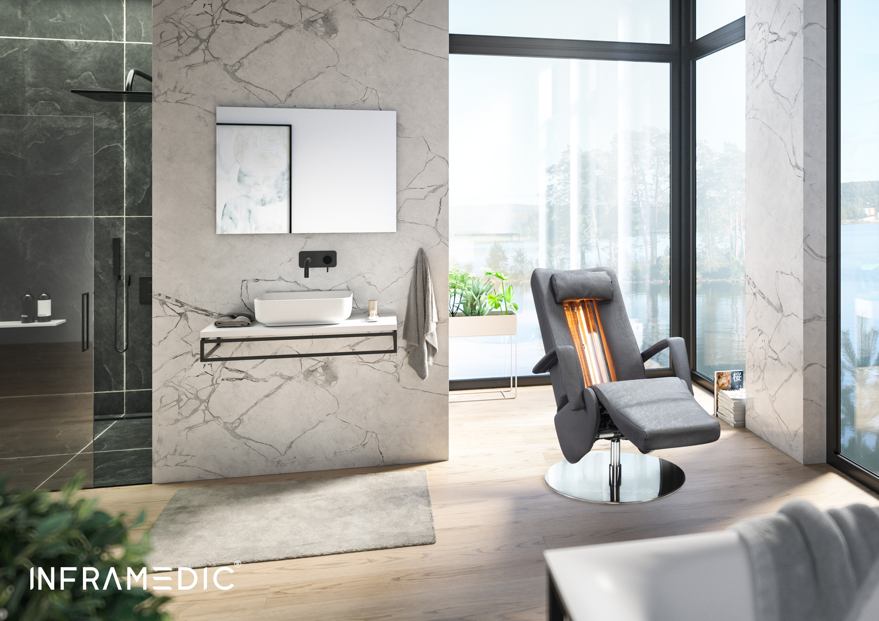 INFRAMEDIC ONEPREMIUM Infrarotsessel mit Vollspektrumstrahler und SAFETY SENSE Sicherheitstechnik