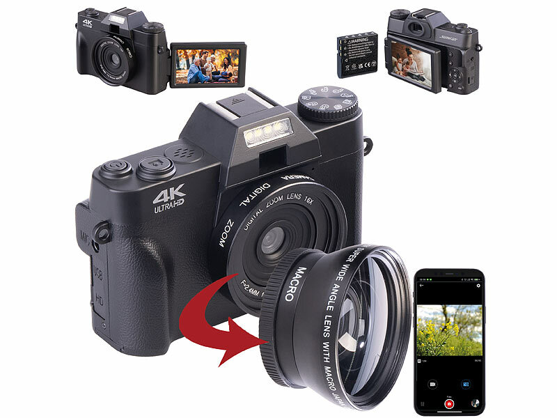 Somikon 4K-UHD-Digitalkamera mit 3"-Flip-HD-Display (Die Bildrechte liegen bei dem Verfasser der Mitteilung.) Somikon 4K-UHD-Digitalkamera mit 3"-Flip-HD-Display (Die Bildrechte liegen bei dem Verfasser der Mitteilung.)