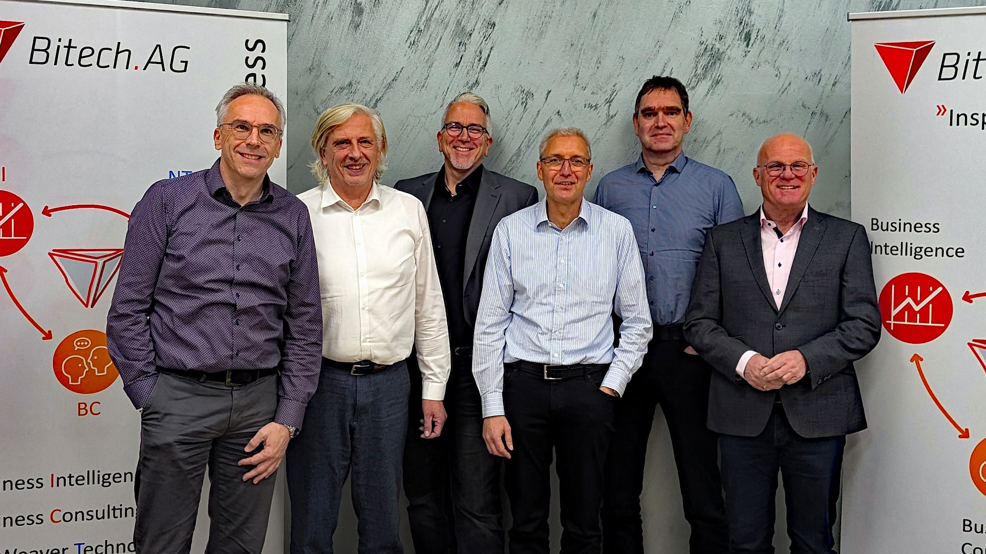 Thorsten Lehmann, Ulrich Trinkaus, Wolfgang Göddertz, Dirk Schmaus, Reiner Geißdörfer, Horst-Dieter Deelmann v.l. (Foto Bitech AG) Thorsten Lehmann, Ulrich Trinkaus, Wolfgang Göddertz, Dirk Schmaus, Reiner Geißdörfer, Horst-Dieter Deelmann v.l. (Foto Bitech AG)