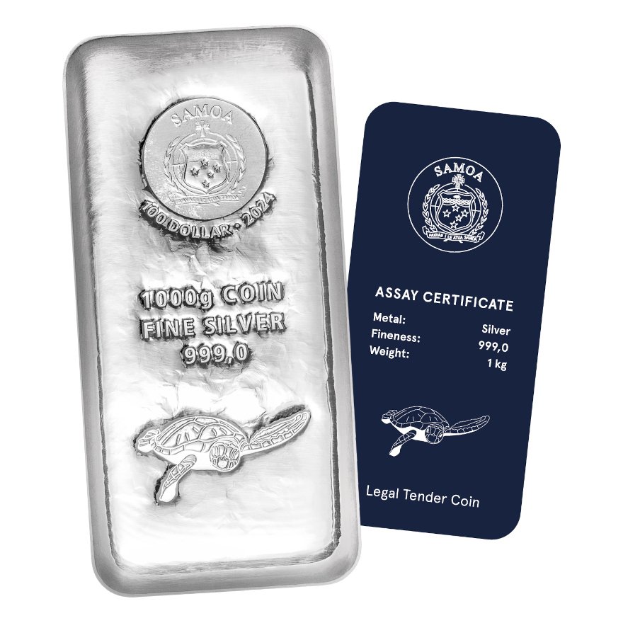 Der neue Samoa Silbermünzbarren von philoro EDELMETALLE. (Die Bildrechte liegen bei dem Verfasser der Mitteilung.) Der neue Samoa Silbermünzbarren von philoro EDELMETALLE. (Die Bildrechte liegen bei dem Verfasser der Mitteilung.)