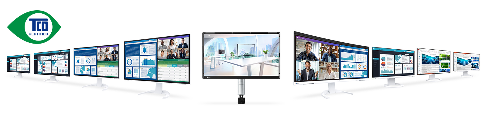 Neun EIZO Modelle mit TCO-Nachhaltigkeitszertifizierung der zehnten Generation (Die Bildrechte liegen bei dem Verfasser der Mitteilung.)