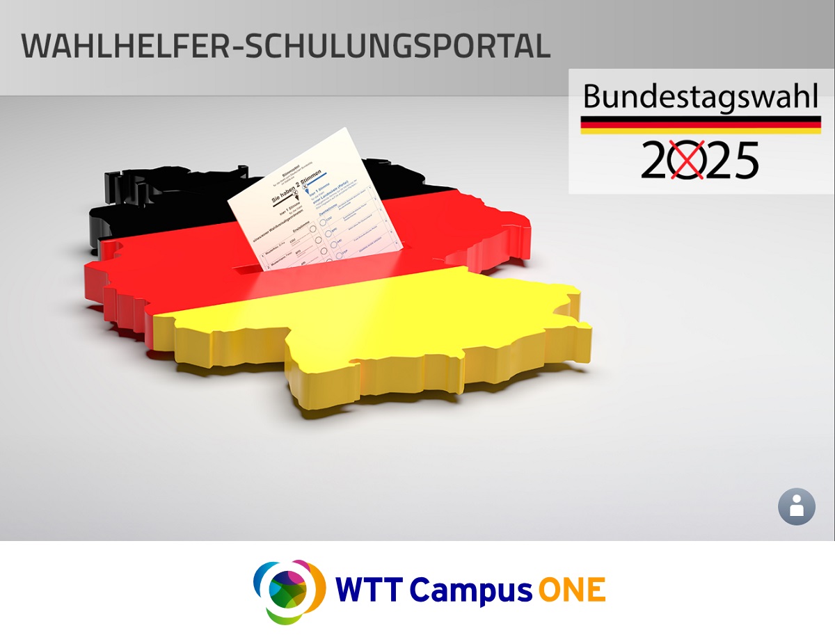 Wahlhelferschulungen per E-Learning zur Bundestagswahl 2025 - WTT CampusONE GmbH (Die Bildrechte liegen bei dem Verfasser der Mitteilung.) Wahlhelferschulungen per E-Learning zur Bundestagswahl 2025 - WTT CampusONE GmbH (Die Bildrechte liegen bei dem Verfasser der Mitteilung.)