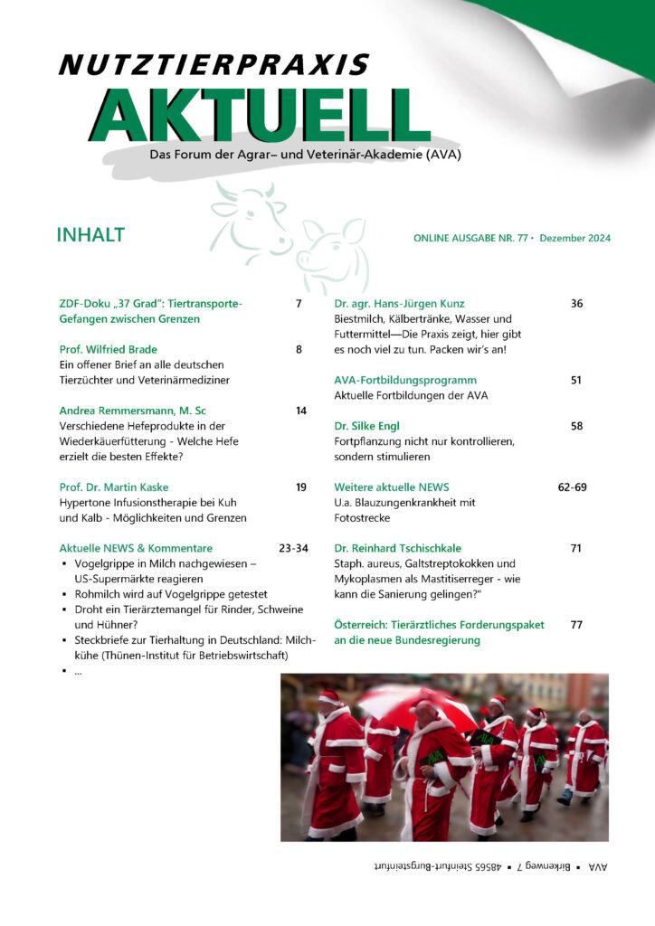 Kennen Sie die NUTZTIERPRAXIS AKTUELL (NPA)? Mittlerweile steht aktuell die 77. Ausgabe zum Download auf der AVA-Homepage bereit. (Die Bildrechte liegen bei dem Verfasser der Mitteilung.)