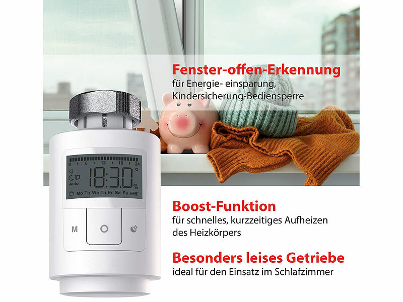 revolt Programmierbares Universal-Heizkörper-Thermostat, Display, Boost-Modus, www.pearl.de (Die Bildrechte liegen bei dem Verfasser der Mitteilung.) revolt Programmierbares Universal-Heizkörper-Thermostat, Display, Boost-Modus, www.pearl.de (Die Bildrechte liegen bei dem Verfasser der Mitteilung.)