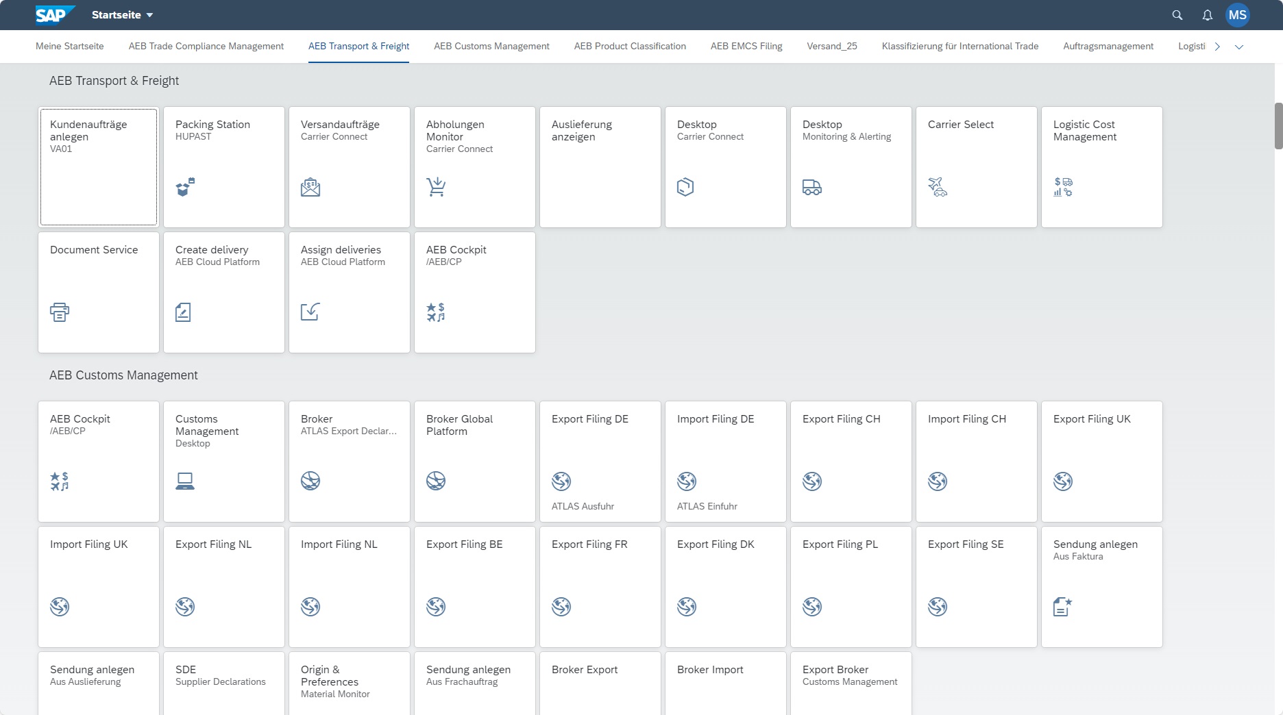 AEB: Carrier Cloud for SAP lässt sich auch über das Fiori-Launchpad integrieren. AEB: Carrier Cloud for SAP lässt sich auch über das Fiori-Launchpad integrieren.