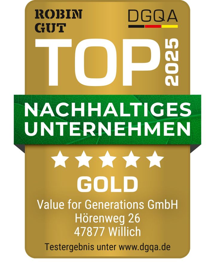 Nachhaltiges Unternehmen DGQA (© Value for Generations GmbH) Nachhaltiges Unternehmen DGQA (© Value for Generations GmbH)