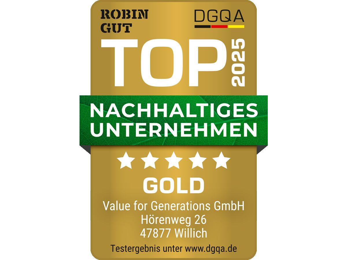 Das ROBIN GUT Nachhaltigkeitssiegel (© DGQA - Deutsche Gesellschaft für Qualitätsanalysen mbH) Das ROBIN GUT Nachhaltigkeitssiegel (© DGQA - Deutsche Gesellschaft für Qualitätsanalysen mbH)