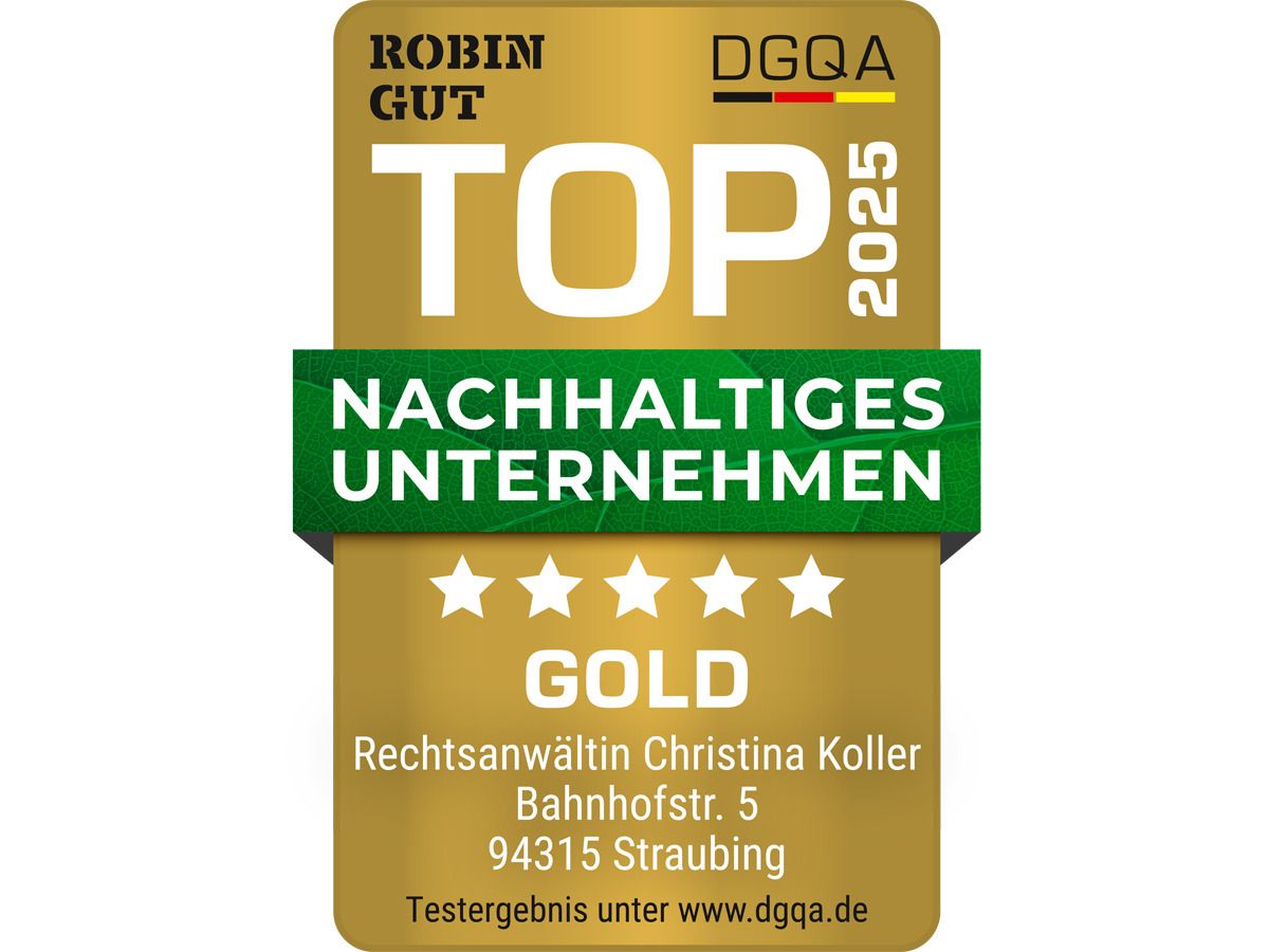 Das ROBIN GUT Nachhaltigkeitssiegel in Gold (© DGQA - Deutsche Gesellschaft für Qualitätsanalysen mbH) Das ROBIN GUT Nachhaltigkeitssiegel in Gold (© DGQA - Deutsche Gesellschaft für Qualitätsanalysen mbH)