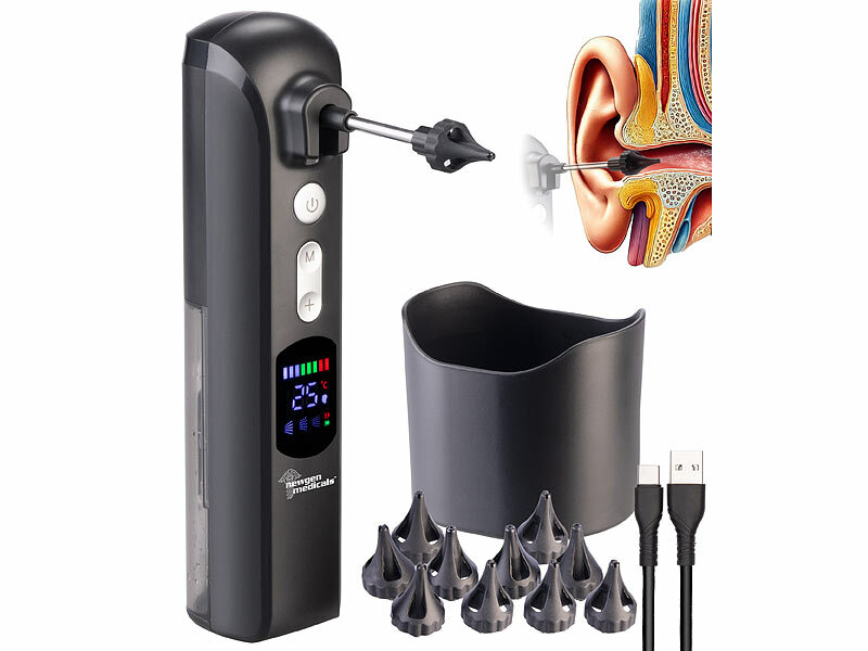 newgen medicals Elektrischer Akku-Ohrreiniger mit Display, 3 Modi, IPX7, 10 Aufsätze, www.pearl.de (Die Bildrechte liegen bei dem Verfasser der Mitteilung.)