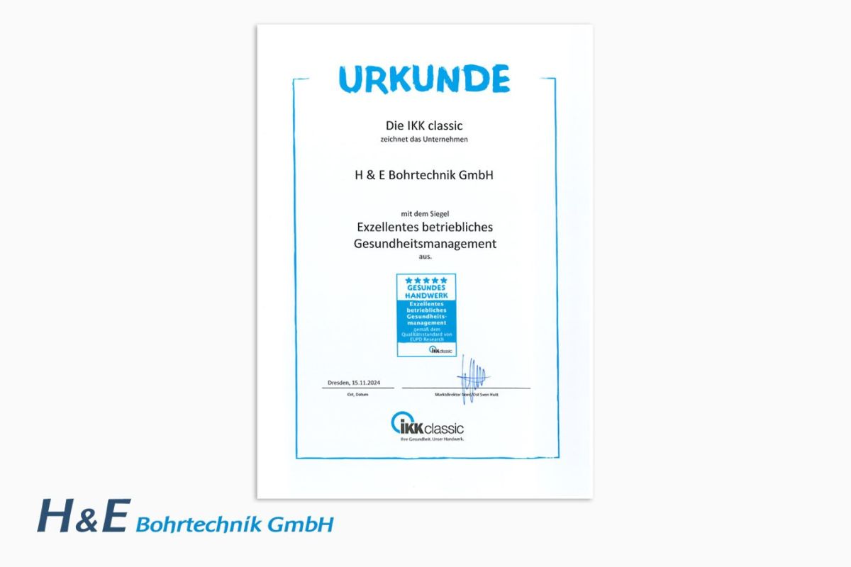 H&E Bohrtechnik für exzellentes betriebliches Gesundheitsmanagement ausgezeichnet. (© )