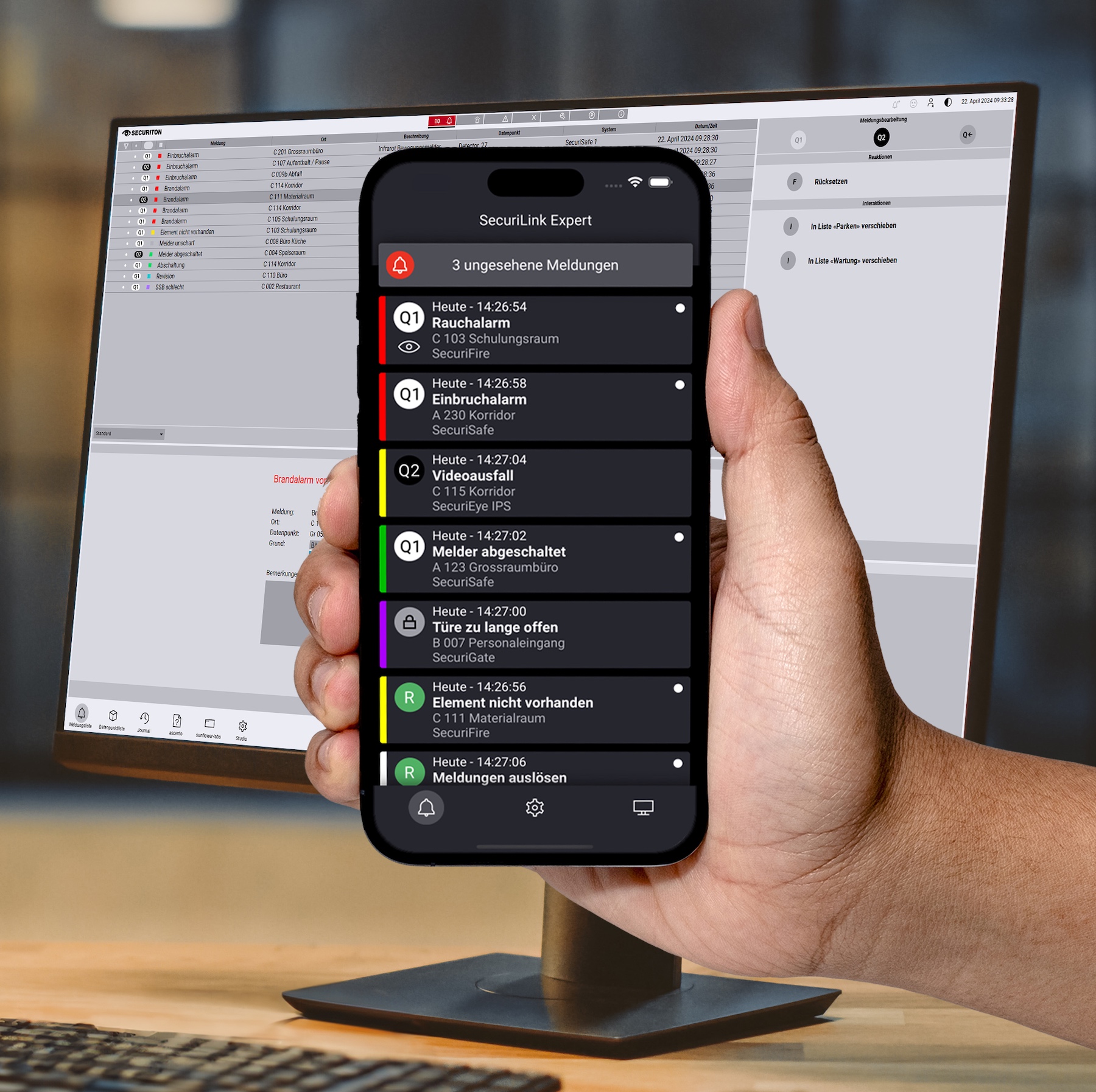 Alle Sicherheits- und Gebäudesysteme fest im Blick mit der Sicherheitsmanagement-App von Securiton (Bildquelle: Securiton Deutschland) Alle Sicherheits- und Gebäudesysteme fest im Blick mit der Sicherheitsmanagement-App von Securiton (Bildquelle: Securiton Deutschland)