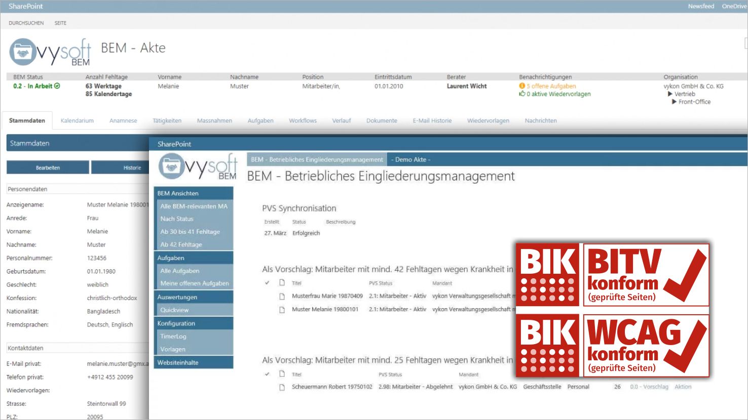 vysoft BEM: Betriebliches Eingliederungs-management barrierefrei mit MS SharePoint (Die Bildrechte liegen bei dem Verfasser der Mitteilung.) vysoft BEM: Betriebliches Eingliederungs-management barrierefrei mit MS SharePoint (Die Bildrechte liegen bei dem Verfasser der Mitteilung.)