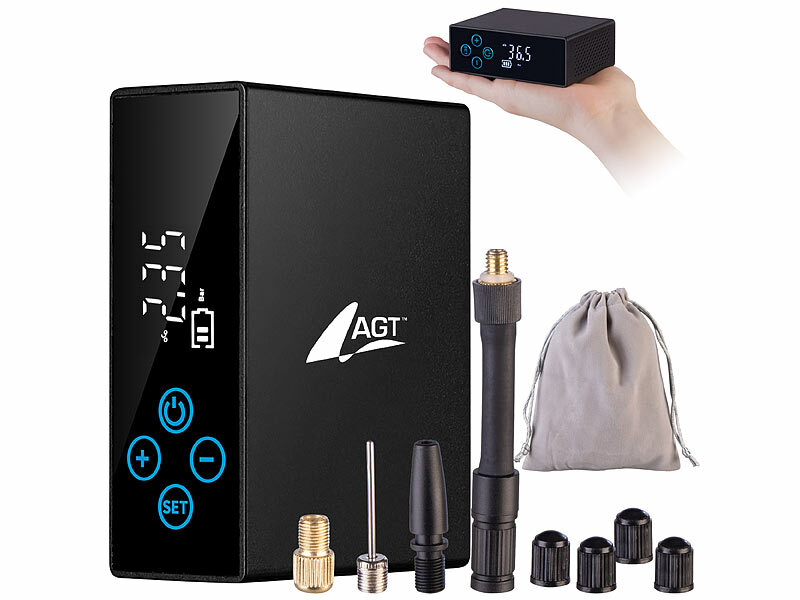 AGT Mini-Akku-Kompressor-Pumpe ALP-160, 150 psi, 2.200 mAh, nur 9 x 7 x 3,3 cm, www.pearl.de (Die Bildrechte liegen bei dem Verfasser der Mitteilung.)