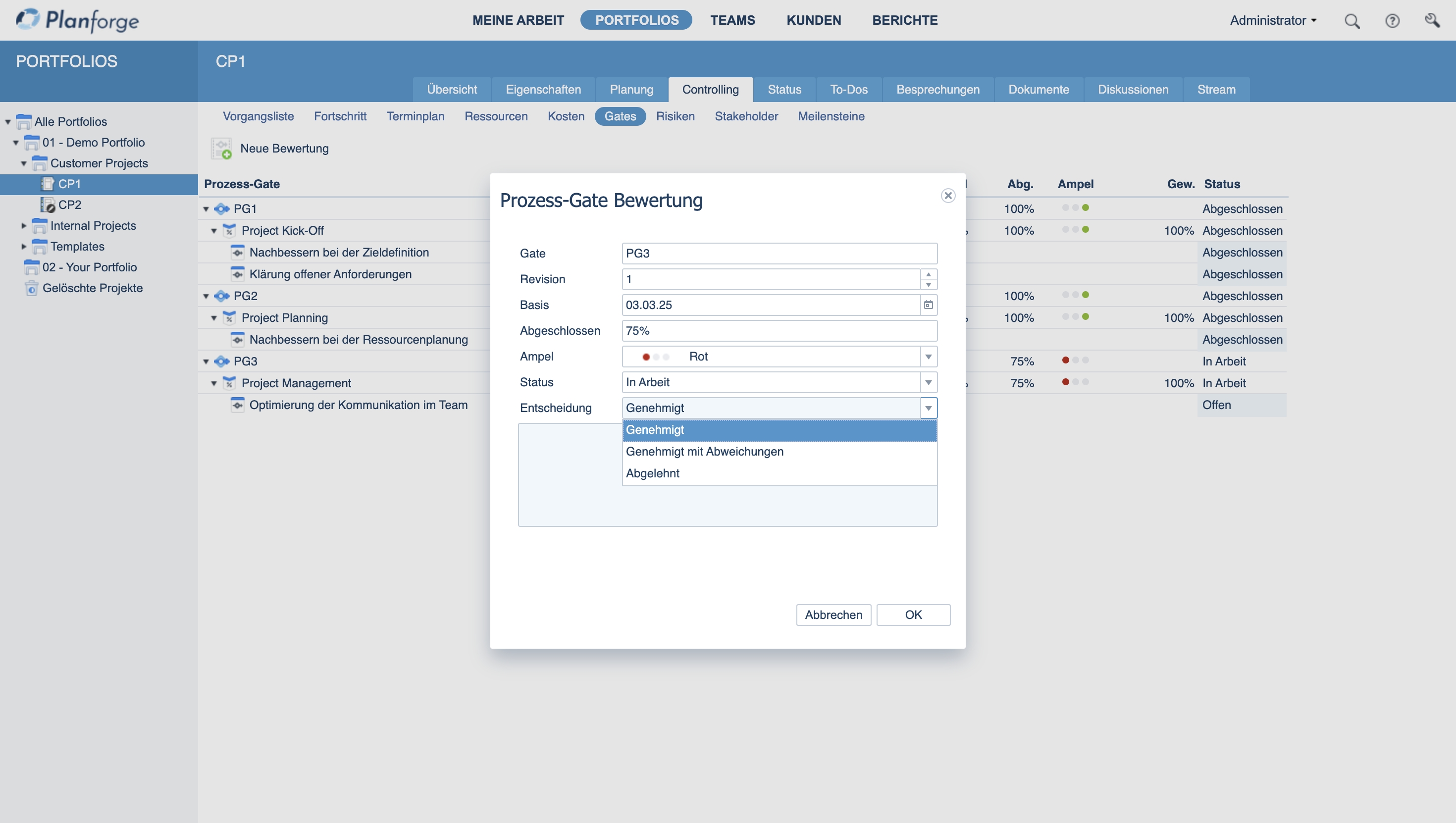 Planforge 25: Neue Gate-Management-Option ermöglicht nahtloses Tracking des Produktreifegrads. (Bildquelle:©Planforge) Planforge 25: Neue Gate-Management-Option ermöglicht nahtloses Tracking des Produktreifegrads. (Bildquelle:©Planforge)