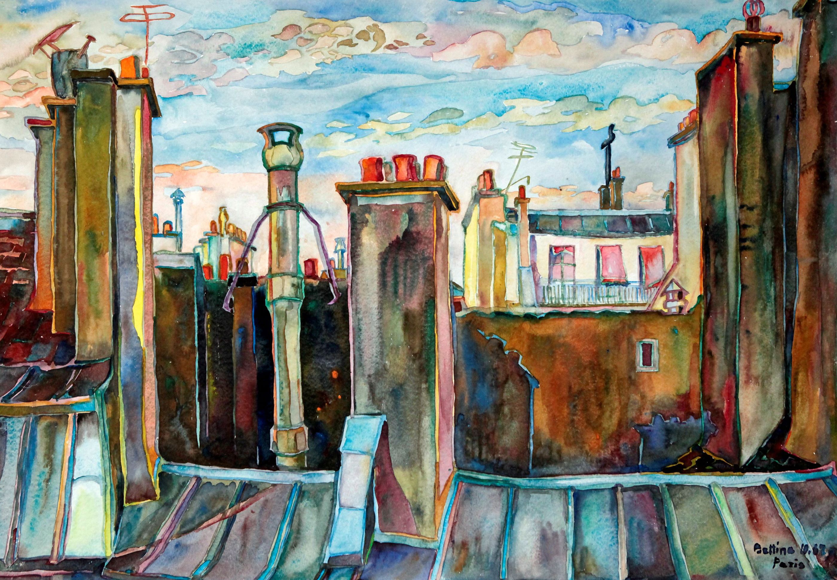 Bettina Heinen-Ayech (1937–2020): Die Dächer von Paris, 1967, Aquarell auf Papier_©Haroun Ayech (Bildquelle:©Haroun Ayech) Bettina Heinen-Ayech (1937–2020): Die Dächer von Paris, 1967, Aquarell auf Papier_©Haroun Ayech (Bildquelle:©Haroun Ayech)