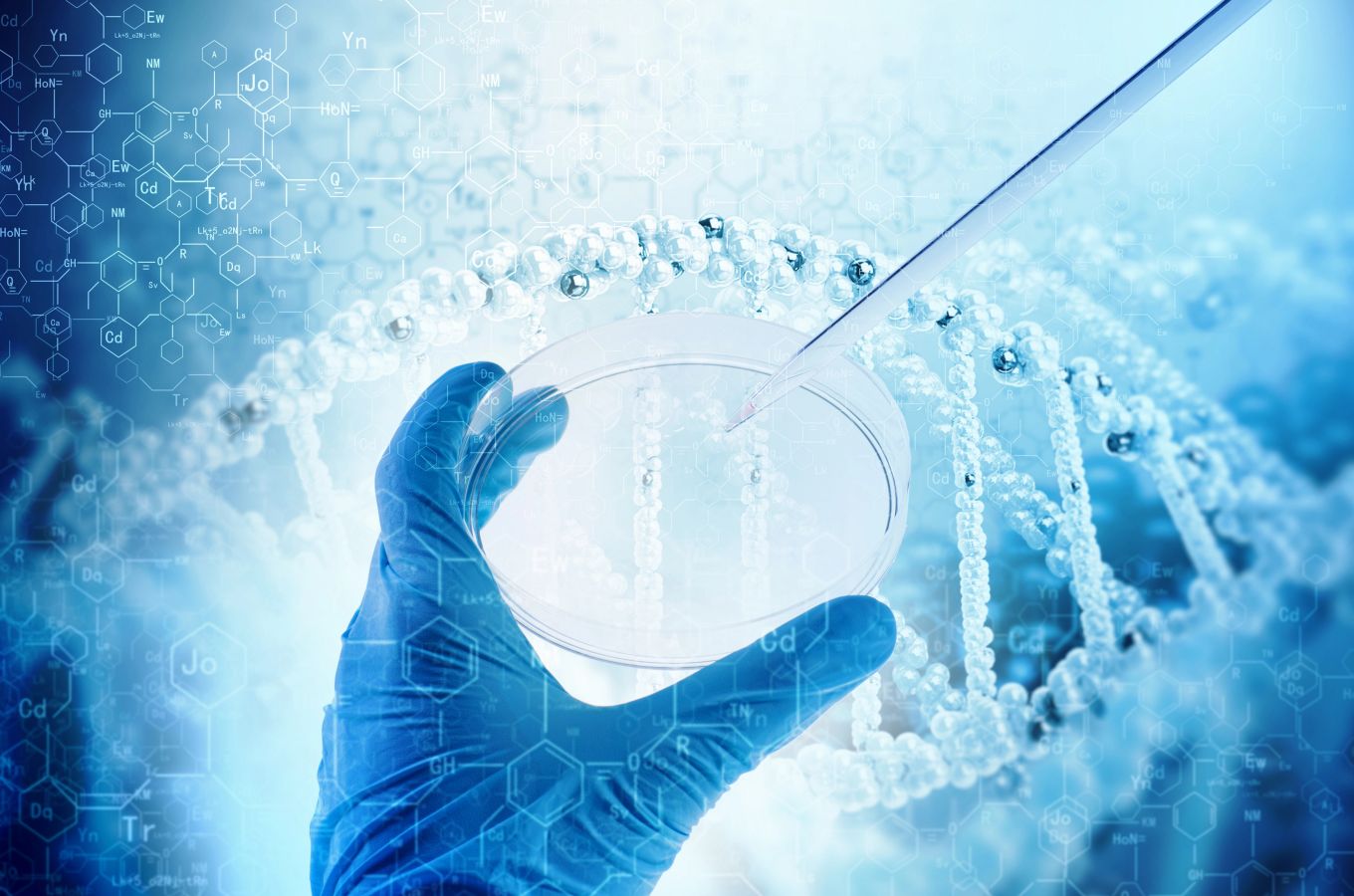 Reagenzglas und DNA-Helix; Quelle Depositphotos