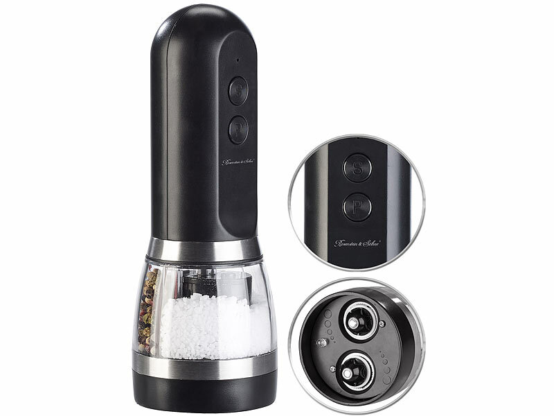 Rosenstein& Söhne 2in1-Akku-Salz-& Pfeffermühle mit zwei getrennten Kammern, schwarz, www.pearl.de (Die Bildrechte liegen bei dem Verfasser der Mitteilung.) Rosenstein& Söhne 2in1-Akku-Salz-& Pfeffermühle mit zwei getrennten Kammern, schwarz, www.pearl.de (Die Bildrechte liegen bei dem Verfasser der Mitteilung.)