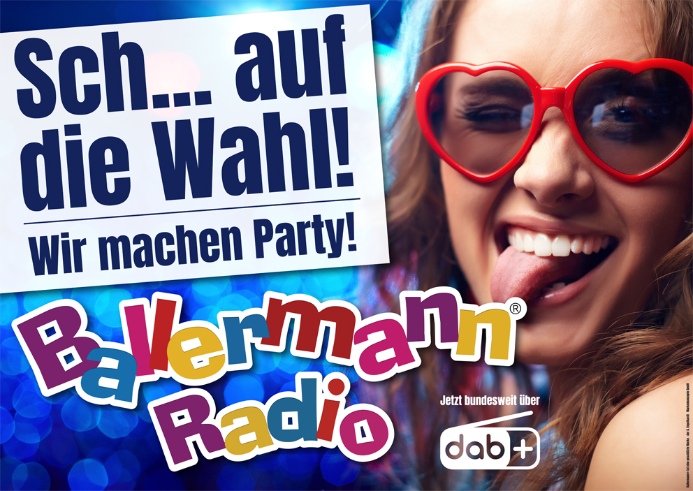 Deutschlands 1. Wahl bei Partys: BALLERMANN RADIO (Bildquelle: BMR Media GmbH, Wetter) Deutschlands 1. Wahl bei Partys: BALLERMANN RADIO (Bildquelle: BMR Media GmbH, Wetter)