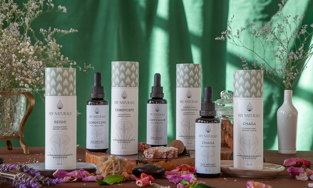 Heilpilzextrakte von Keynaturals (Die Bildrechte liegen bei dem Verfasser der Mitteilung.)