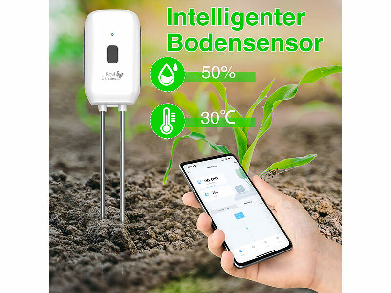 Royal Gardineer Smarter Boden-Feuchtigkeits-& Temperatur-Sensor SUN-100, www.pearl.de (Die Bildrechte liegen bei dem Verfasser der Mitteilung.)