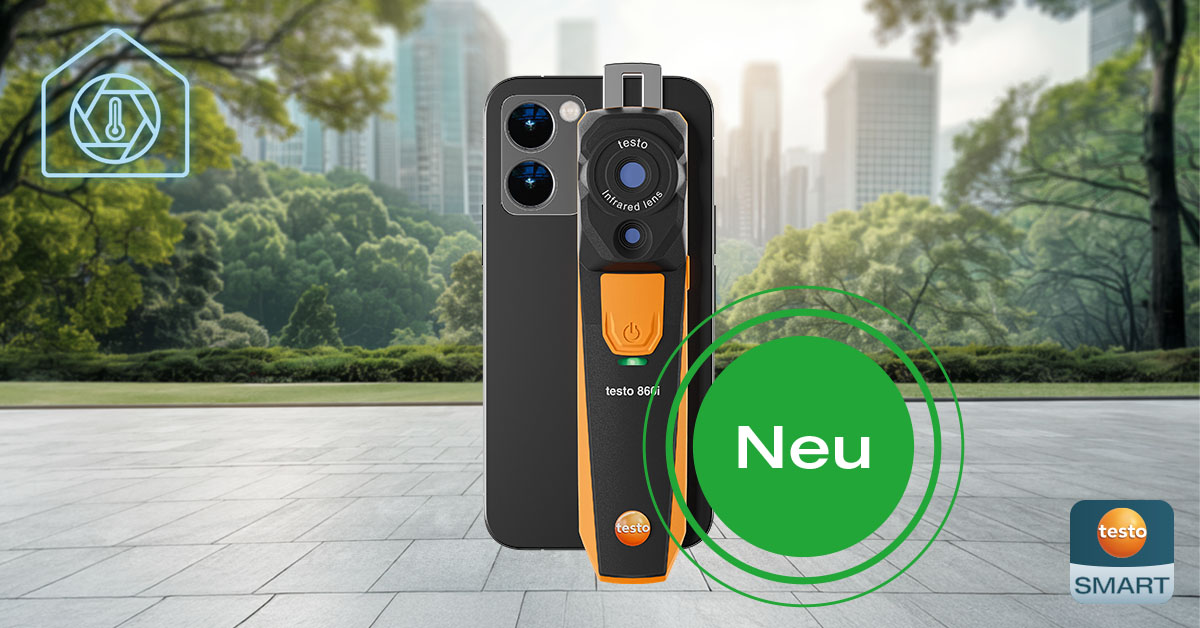 Die neue kompakte Wärmebildkamera testo 860i für Smartphones. (Die Bildrechte liegen bei dem Verfasser der Mitteilung.)