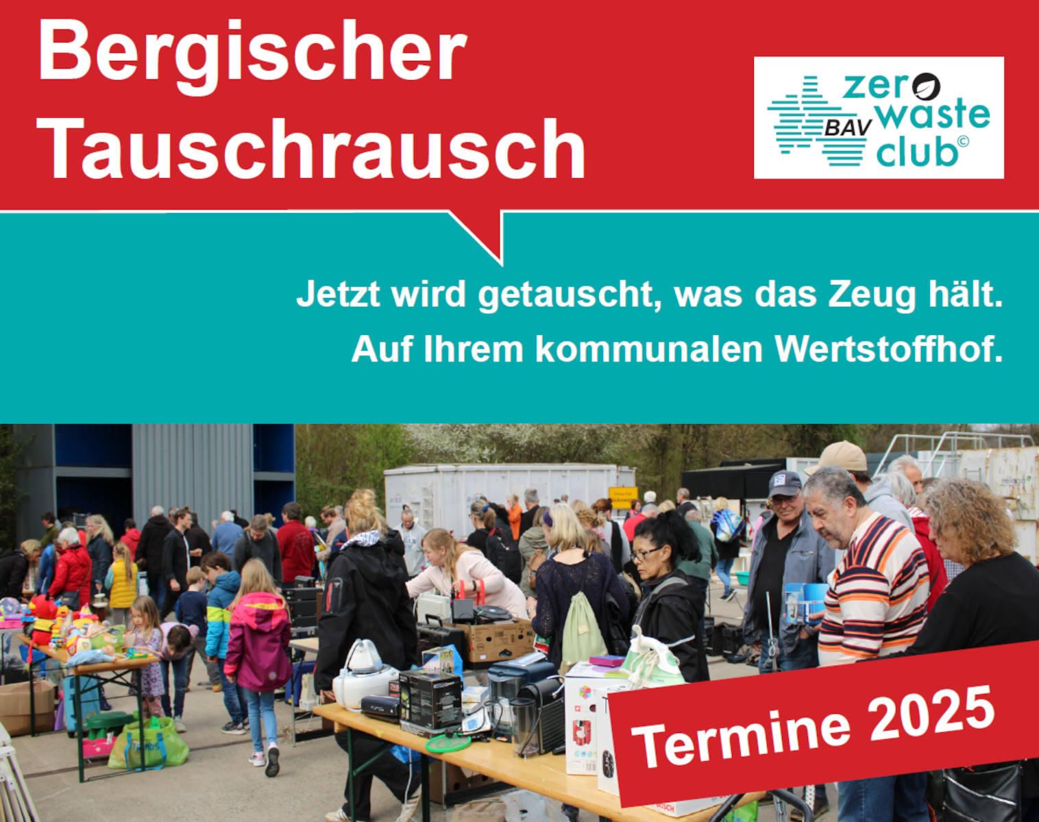 Die RELOGA Wertstoffhöfe machen beim Bergischen Tauschrausch 2025 mit. Hier alle Termine der Tausch- und Verschenkbörse