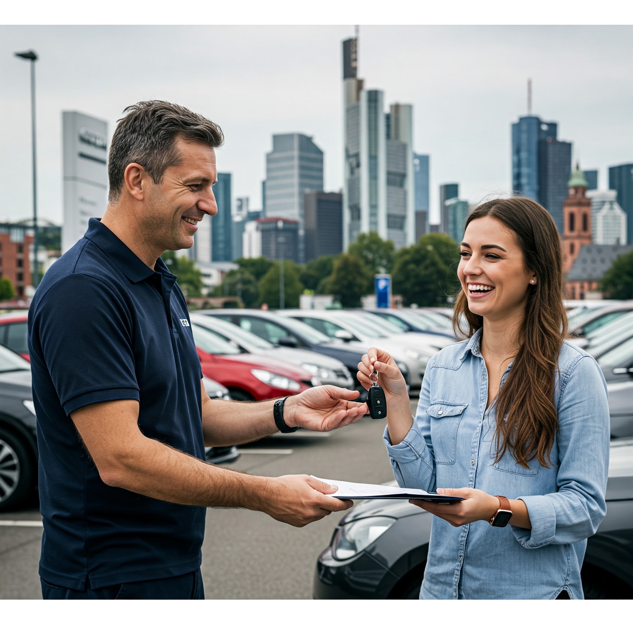 Gebrauchtwagen Händler in Frankfurt am Main bei der Vertragsunterzeichnung
