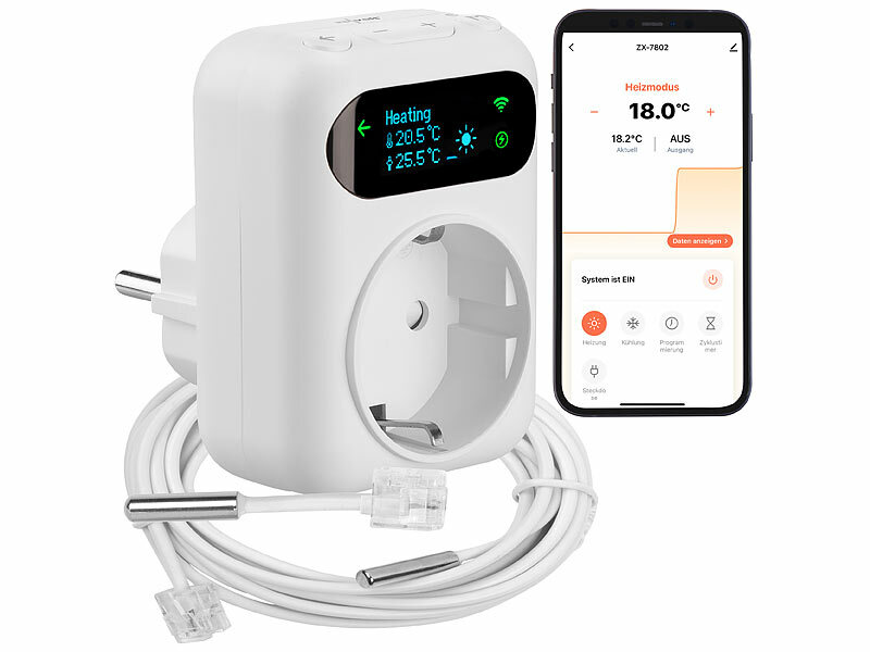 revolt WLAN-Steckdosen-Thermostat fu?r Heiz-& Klimageräte, App, 2 Sensoren, www.pearl.de (Die Bildrechte liegen bei dem Verfasser der Mitteilung.) revolt WLAN-Steckdosen-Thermostat fu?r Heiz-& Klimageräte, App, 2 Sensoren, www.pearl.de (Die Bildrechte liegen bei dem Verfasser der Mitteilung.)