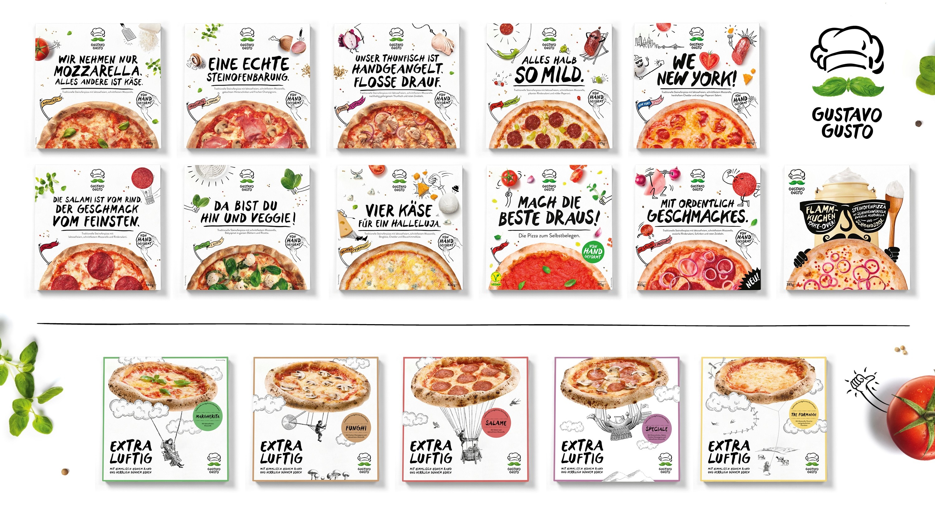 Aktuelles Produktportfolio I Gustavo Gusto Pizzen I Q1 2025 (Die Bildrechte liegen bei dem Verfasser der Mitteilung.) Aktuelles Produktportfolio I Gustavo Gusto Pizzen I Q1 2025 (Die Bildrechte liegen bei dem Verfasser der Mitteilung.)