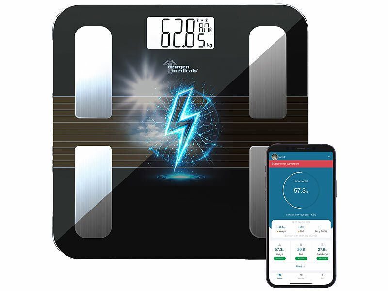 newgen medicals Smarte Solar-Akku-Körperfettwaage aus Glas, mit App, LCD, bis 180 kg, www.pearl.de (Die Bildrechte liegen bei dem Verfasser der Mitteilung.) newgen medicals Smarte Solar-Akku-Körperfettwaage aus Glas, mit App, LCD, bis 180 kg, www.pearl.de (Die Bildrechte liegen bei dem Verfasser der Mitteilung.)