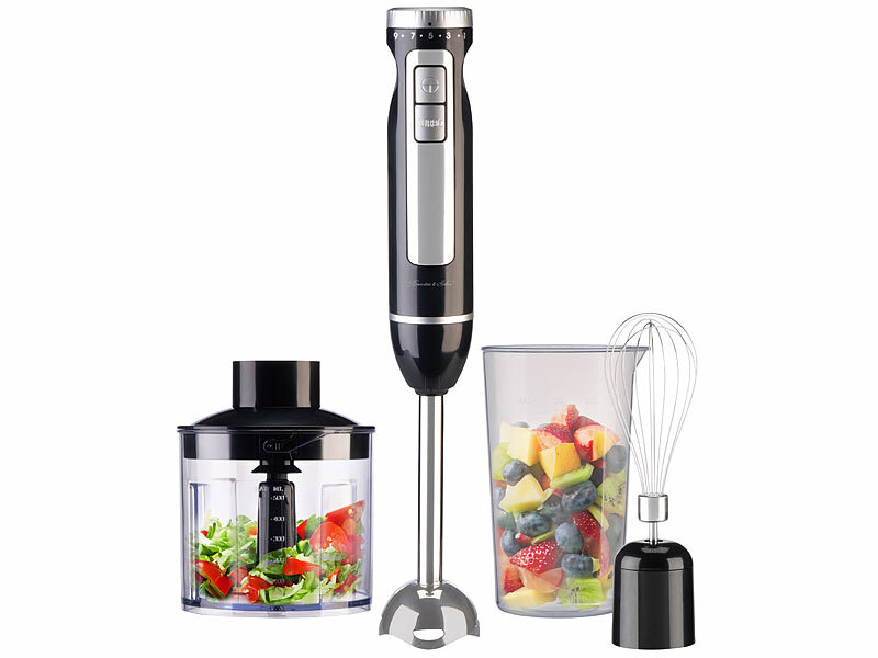Rosenstein& Söhne 4in1-Stabmixer, Edelstahl, stufenlos, Turbo, 16.000 U/Min., 1.000 W, www.pearl.de (Die Bildrechte liegen bei dem Verfasser der Mitteilung.)