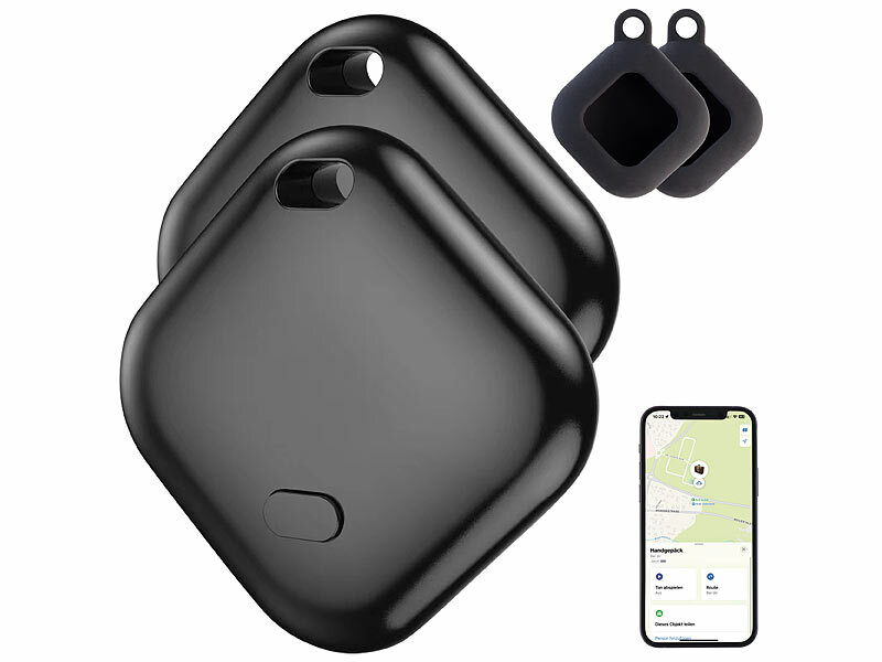 Callstel 2er-Set Gegenstandsfinder SGF-25, AirTag-zertifiziert, Wo ist?-App, IPX4 Case, www.pearl.de (Die Bildrechte liegen bei dem Verfasser der Mitteilung.)