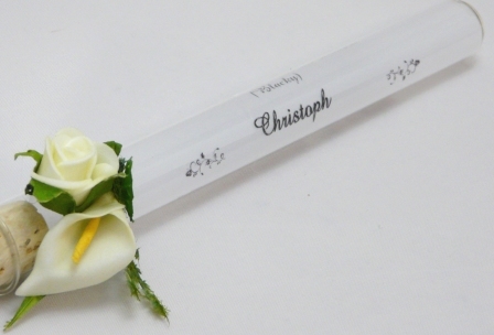 Glasröhrchen mit einer Rose und einer Calla. Jola Simer, Dorsten, 23.04.25