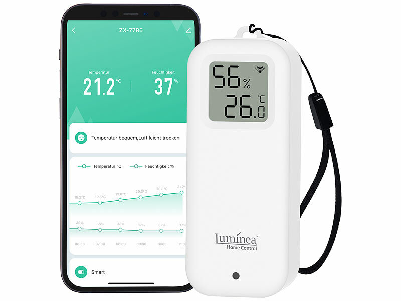 Luminea Home Control WLAN-Temperatur- und Luftfeuchtigkeitssensor mit Display, App, www.pearl.de (Die Bildrechte liegen bei dem Verfasser der Mitteilung.) Luminea Home Control WLAN-Temperatur- und Luftfeuchtigkeitssensor mit Display, App, www.pearl.de (Die Bildrechte liegen bei dem Verfasser der Mitteilung.)