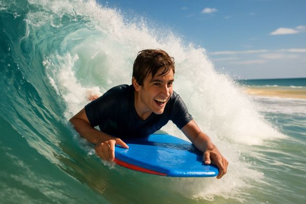 Bodyboarder in der Welle