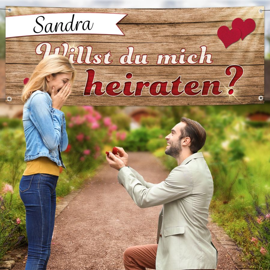 Damit der Heiratsantrag gelingt: Antragsbanner von iulias.de für die romantische Verlobung (© iulias verlag, Rinco Albert) Damit der Heiratsantrag gelingt: Antragsbanner von iulias.de für die romantische Verlobung (© iulias verlag, Rinco Albert)