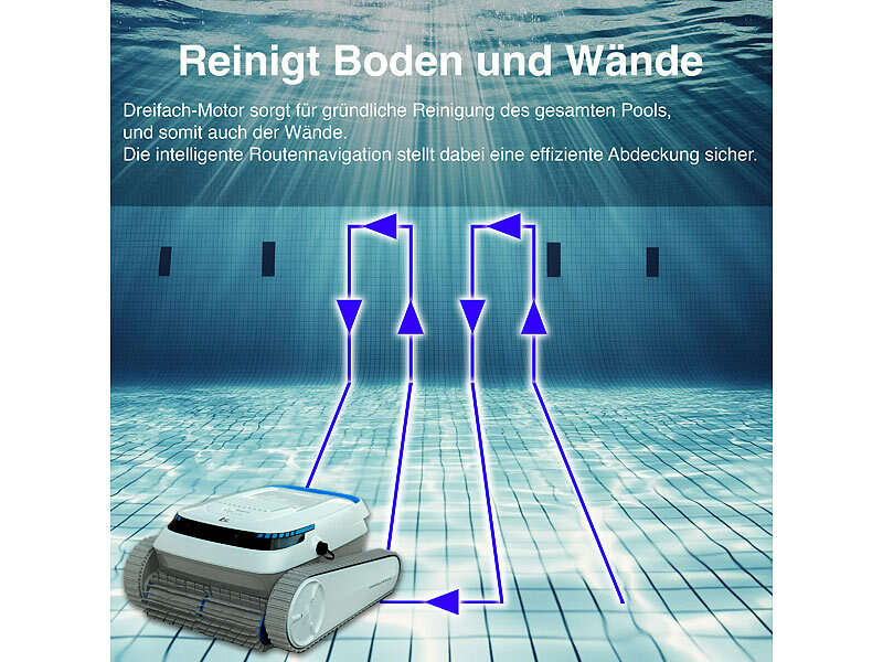 AGT Akku-Poolreiniger PRR-120 für Boden& Wände, Poolsauger, bis 120 Minuten, 100 qm, www.pearl.de (Die Bildrechte liegen bei dem Verfasser der Mitteilung.)