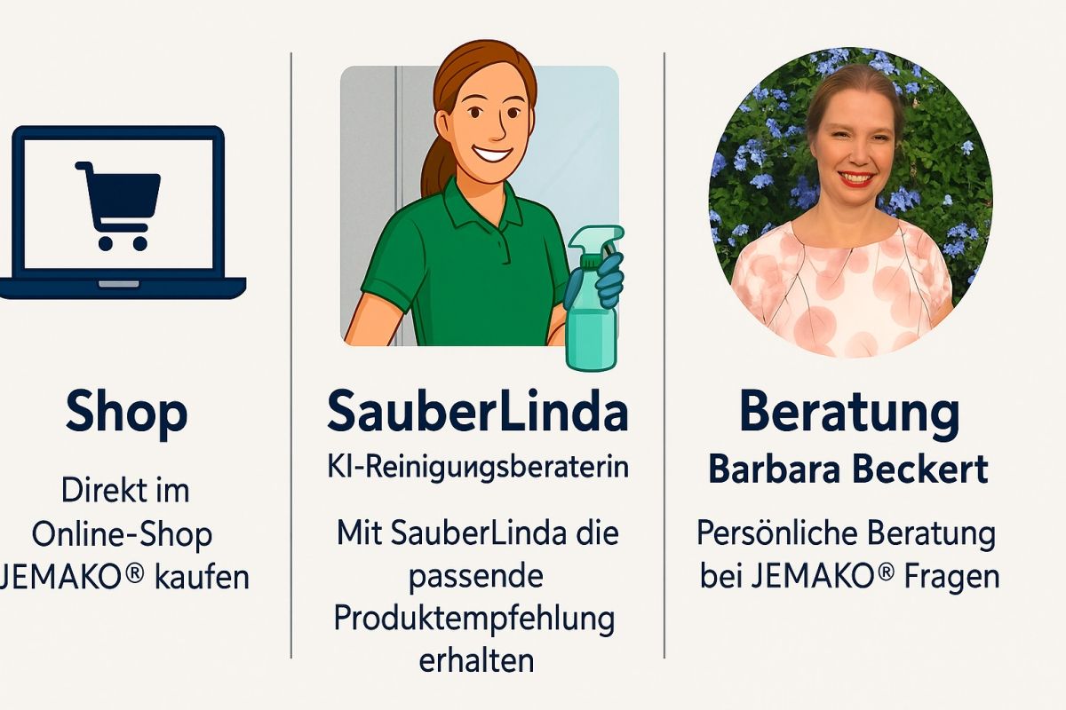 Barbara Beckert - JEMAKO München, mit KI SauberLinda, © WebAufwind - Wolfgang Beckert & Barbara Beckert, Beratung & Sichtbarkeit