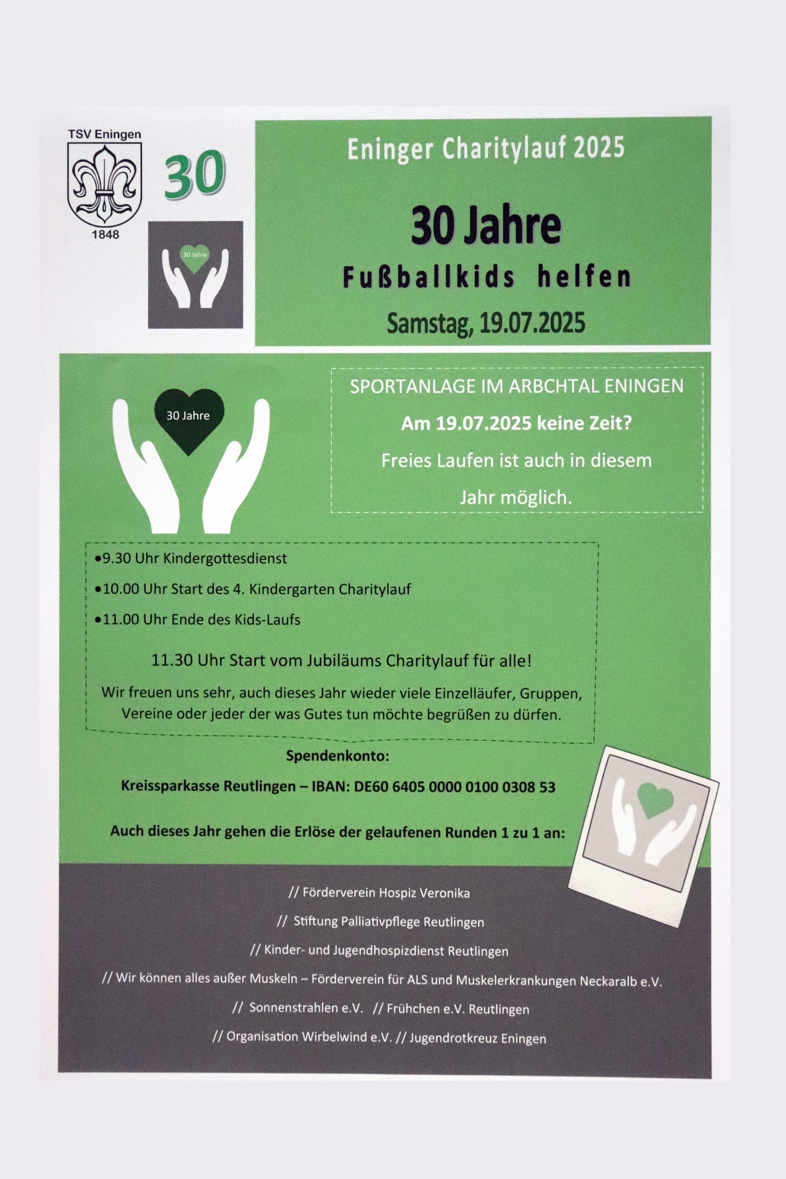 „30 Jahre“Jubiläums-Charitylauf der Fußballabteilung des TSV Eningen 2025 (Die Bildrechte liegen bei dem Verfasser der Mitteilung.)