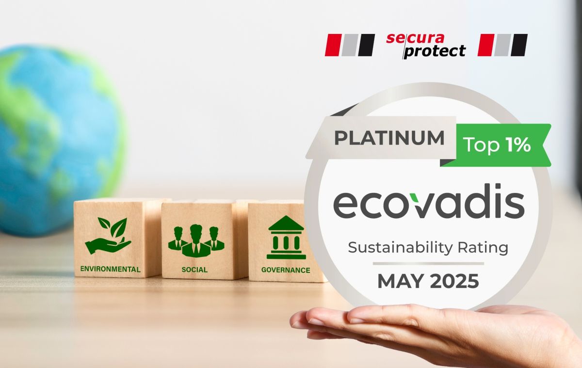 EcoVadis-Platin: secura protect zählt 2025 zu den nachhaltigsten 1?% weltweit. (© secura protect Holding GmbH) EcoVadis-Platin: secura protect zählt 2025 zu den nachhaltigsten 1?% weltweit. (© secura protect Holding GmbH)