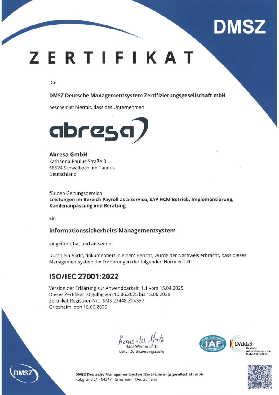 ISO 27001 Zertifikat (Die Bildrechte liegen bei dem Verfasser der Mitteilung.) ISO 27001 Zertifikat (Die Bildrechte liegen bei dem Verfasser der Mitteilung.)